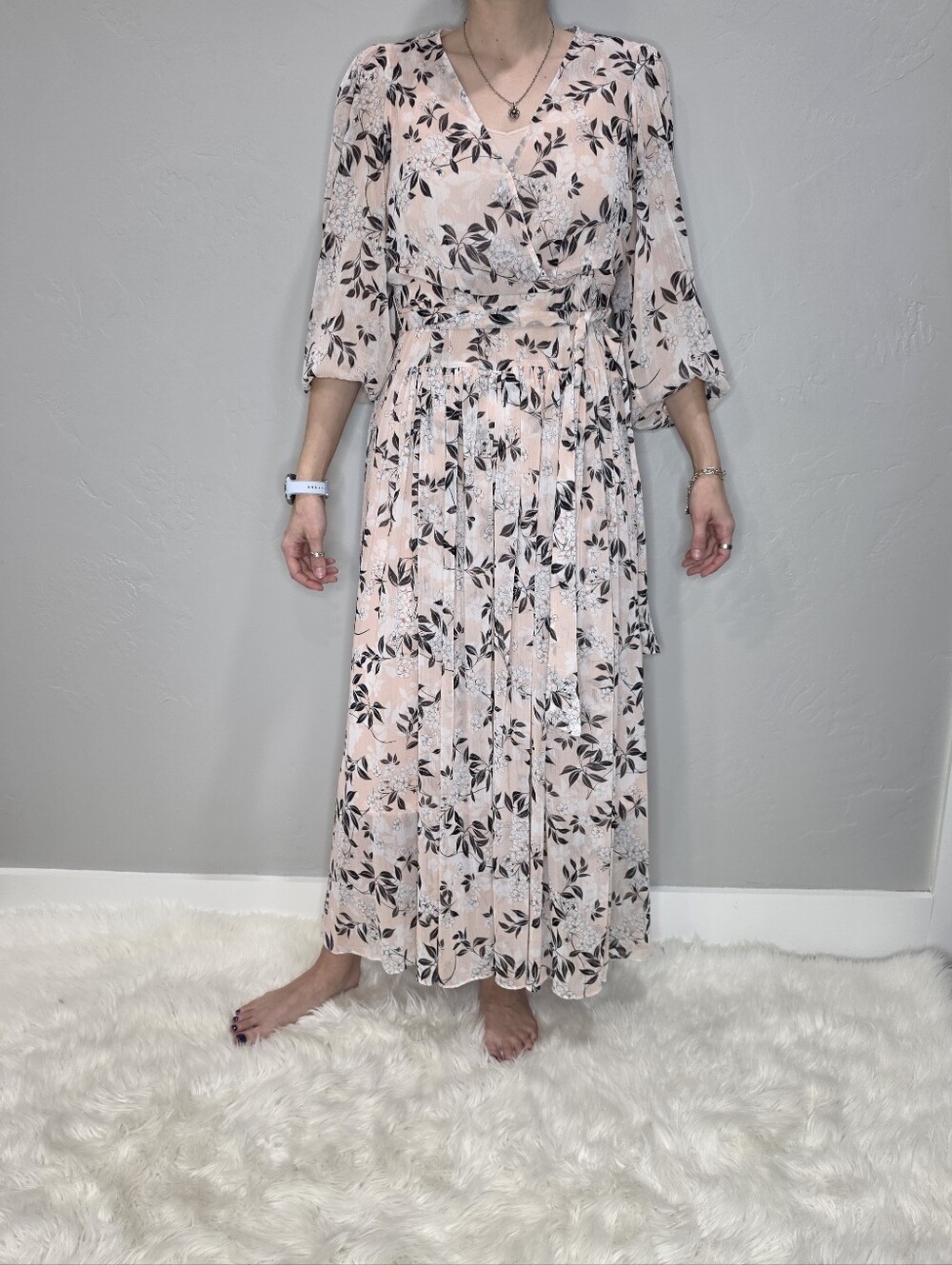 Calvin Klein Blush Pink Floral Wrap Maxi Dress